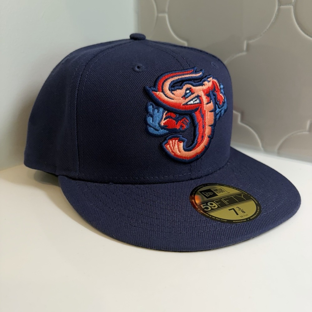 New Era Jacksonville Jumbo Shrimp MiLB 59FIFTY Navy Fitted Hat Size 7 3/8